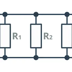 Schemat obwodu elektrycznego z trzema rezystorami R1, R2, R3 połączonymi równolegle. Napięcie jest takie samo na wszystkich elementach.