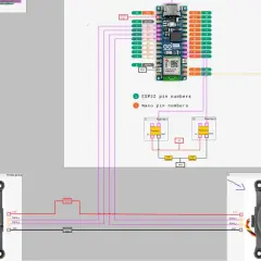 Schemat połączeń Arduino Nano i ESP32 z czujnikami Halla.