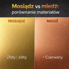 Porównanie mosiądzu i miedzi: mosiądz jest złoty/żółty, miedź czerwona. Widać jak wygląda mosiądz.