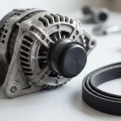 Alternator z nowym paskiem. Zepsute łożysko alternatora objawy to m.in. hałas i kontrolka ładowania.
