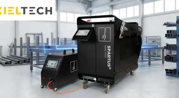 Nowoczesna spawarka laserowa SPARTUS easy 1500 w warsztacie. Sprzęt do precyzyjnych prac spawalniczych.