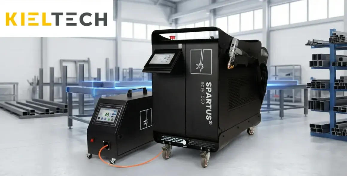 Nowoczesna spawarka laserowa SPARTUS easy 1500 w warsztacie. Sprzęt do precyzyjnych prac spawalniczych.
